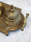 Vintage Ornate Double Ink Well Filigree Metal Footed Cast Metal Brass Tone