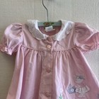Vintage Baby Togs Girls 3-6m Pink Striped Bunny Embroidered Collared Dress