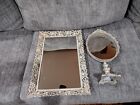 Exquisite Antique 2 Pc Vanity Set Mirror Tray   Cast Iron Swivel Standing Mirror