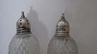 Antique Sterling Silver Cambridge Hand Made Cut Glass Salt And Pepper Shakers