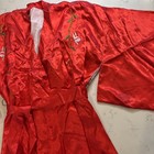 Authentic Asian Red Satin Kimono W  Peacocks Bamboo Embroidery Lined 46    Long Os