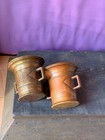 Vintage Cast Brass Bronze Mortar Pair Handled Apothecary Vessels