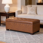Large Tufted Storage Bench - Vintage Saddle Brown