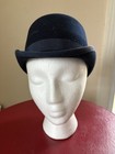 English Bowler Derby Hat Beaver Fur Blue Size 7 Roni