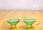 Pair 19th C  Qing Celadon Porcelain Wine Cups Antique