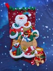 Finished Bucilla Patchwork Santa Felt Completed Stocking Sock Christmas 16 t