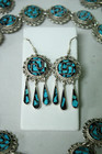 Vintage Mexico 925 Silver Onyx Turquoise Inlay Necklace Bracelet   Earrings Set
