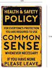 Funny Metal Tin Sign Health And Safety Common Sense Policy Bar Workshop Garage