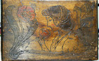 Antique Flemish Folk Art Pyrography Wood Writing Box With Poppies   Lady