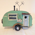 Wood Hanging Birdhouse Small Camper Trailer Rv  spring Time Outdoor Decoration