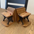 Vintage School Daze Wooden Bookends Cast Iron Desk Miniature Teacher Gift Set