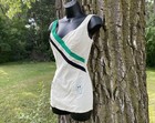 Vtg 50s Women Cheesecake Bathing Beauty Swimsuit Surplice Stripe Faux Skirt M