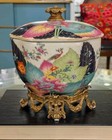 Porcelain Tobacco Leaf Decorative Box With Bronze Ormolu-6 5   X 7  h
