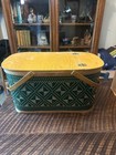 Burlington Hawkeye Woven Diamond Picnic Basket W  Pie Shelf  Silverware   Box