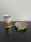 Vintage Mcm Hollywood Regency Style Gold Ormolu Vanity Accessory Set 2 Piece