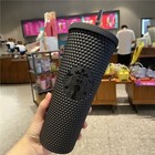 Starbucks Black Matte Diamond Studded Tumbler Cold Drink Cup 24oz Gift Real Shot