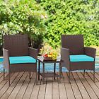 3 Piece Outdoor Furniture Set Patio Brown Wicker Chairs Furniture Bistro  Set 2