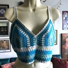 Rebellion Again Size M Blue Retro 70 s Crochet Cropped Top   Shorts 2 Pc Set Nwt