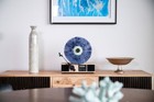 Fuse Wrap Vertical Vinyl Record Player Radio  Bluetooth  Alarm Clock - Bamboo