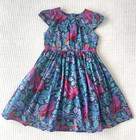 Monsoon Size 7 Girls Dress Bird Novelty Print Lined Short Sleeve Spring Party