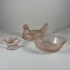 Set Of 2 Vintage Style Pink Hen On Nest Chickens - Large And Small  New