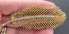 Vintage Crown Trifari Gold Tone Rhinestone Feather Brooch Pin Open Work