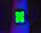 Sterling Vaseline Uranium Glass Ring Floral Art Deco Filigree 925 Silver