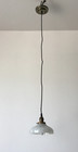 Vtg Hanging Ceiling Light Brass Fixture Scalloped White Glass Shade Old 952-26b