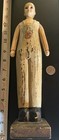 Vtg Hand Carved Wooden Folk Art Monk Farmer Doll Articulated Arms Bib 12 75   