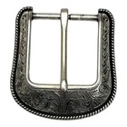 Vintage Western Floral Engraved Belt Buckle Silver Tone Rope Border Heel Bar