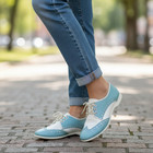 Vintage Brunswick Blue White Leather Bowling Shoes Women   s Size 6 Saddle Oxford