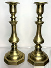 Antique English Period Style Octagonal Push-up Brass Candlesticks Pair 10 75 
