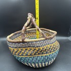 X Lg Woven Bolga Basket Leather Handle 15   dia   X 10   depth X 15    Height Ghana