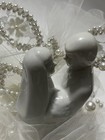 Vintage Wilton Wedding Cake Topper Plastic Base Porcelain Pearl Bride Groom 8   