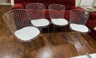 Vintage Mid Century Modern Chrome Wired Set Of Four Chairs With White Cushions