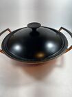 Le Creuset Wok Flame Orange Cast Iron Original Black Lid 11 Inches Handles