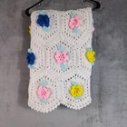 Handmade Crochet Floral Granny Square Afghan Throw Blanket White 47x36