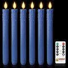 6 Pcs Real Wax Blue Flameless Taper Candles With Remote Timer  9 6 Inches Led   