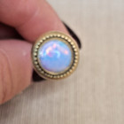 Antique Victorian Hatpin Brass Teardrop Head W  Opaline Glass Cabochon