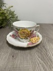 Vintage Royal Vale Bone China England Teacup   Saucer Yellow Pink Floral Roses