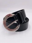 Michael Michael Kors Black Faux Leather Belt Silver Round Buckle Grommets Y2k