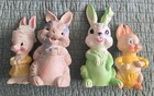 Lot Of 4 Vintage Dreamland Creations Rabbit Bunny Hare Rubber Squeaky Toys 1962