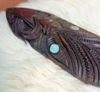 Vtg Maori Tiki Tribal Art Terewa Kerekere Carved New Zealand Paddle Oar Shell