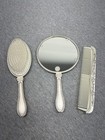 Vtg Godinger Silver Art Vanity Set Hand Mirror Brush Comb Rhinestone Silver Tone