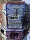 Vintage Antique Chinese Hand Carved Wood Brass Inlay Box With Lock And Key