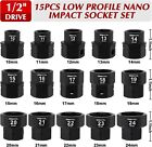 15pcs 1 2  Drive Low Profile Nano Impact Socket Set Metric 10mm-24mm  Cr-mo