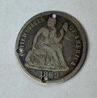 1869 Love Token Fancy Engraved  hazel    Seated Liberty Dime - Holed