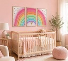 Girls Rainbow Wall Art Set Of 3  Colorful Nursery Wall Decor Painting  Kids H   