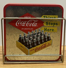 Coca Cola Vintage Coasters Set Cork Back 4  Square Diner Style Metal Holder