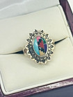 Vtg Zuni Inlay Oval Shape Sterling Size 7 5 Ring Mosaic Multicolor Gemstones Q t